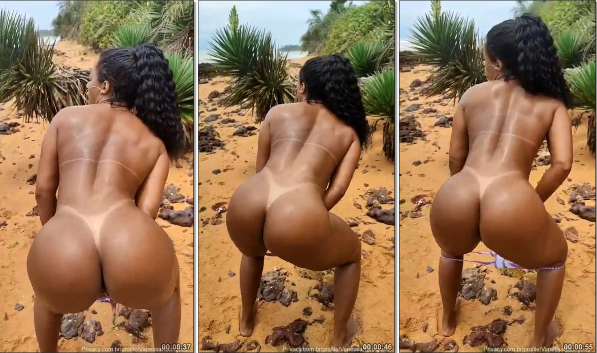 Vanessa Rodrigues, famosa do OnlyFans, exibe seu bumbum perfeito na praia em um vídeo sensual, mexendo as nádegas ao som do funk