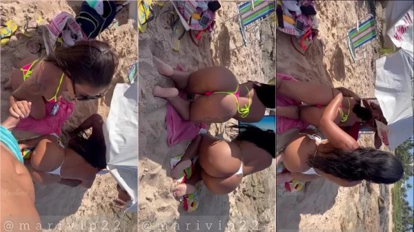 Mari Vip e sua amiga sarada dando um show de chupada nos amigos na praia