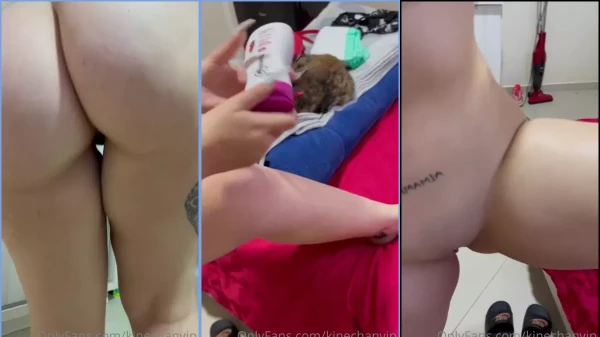 A famosa Kinechan toda nua se passando creme na pele